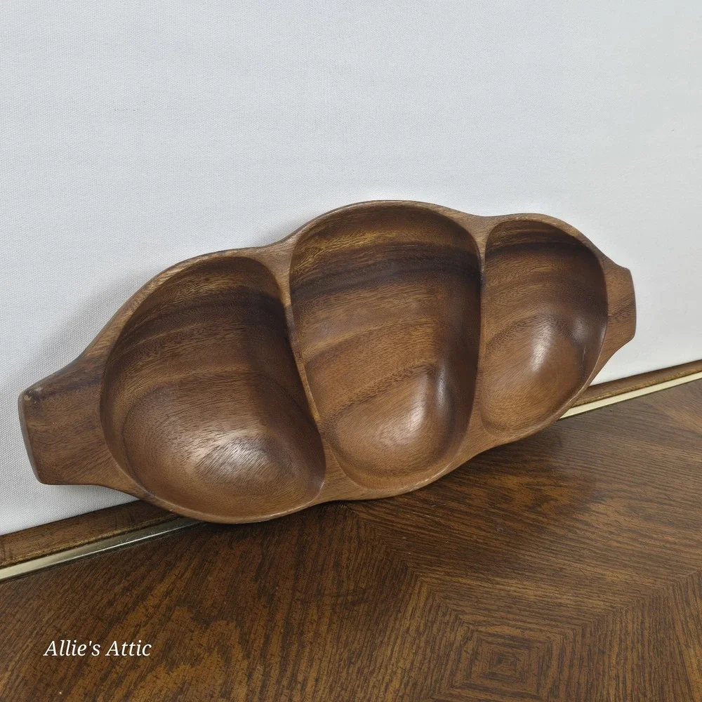 Very Vintage Monkey Pod Wooden Divided Dish‎ Serving Bowl Tray Philippines